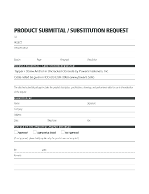 Product Submittal Substitution Request Form