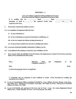 Certificate for Released Retired Military Personnel