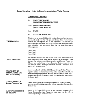 Verbal Warning for Excessive Absenteeism