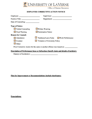 Application for attendance issue in college - Correction Action Form - sites laverne