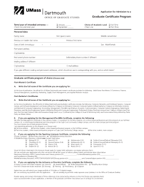UMass Dartmouth Graduate Certificate Application