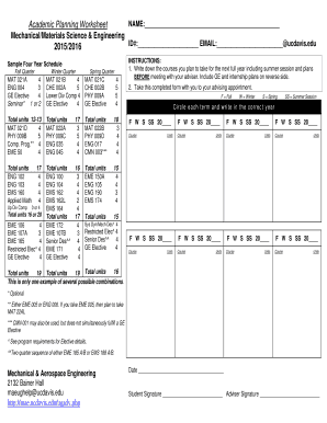 Academic Planning Worksheet