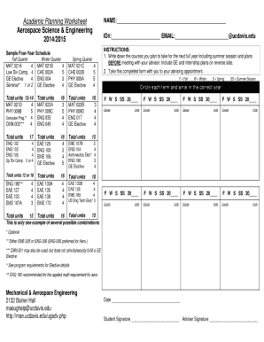 Academic Planning Worksheet