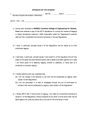Affidavit by Student Against Ragging