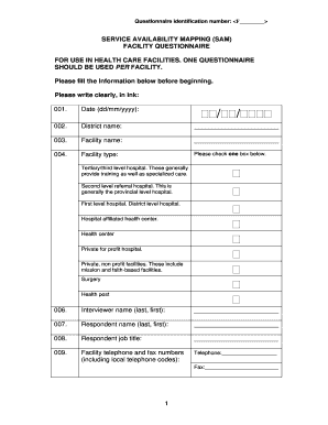 Facility Questionnaire for Health Care