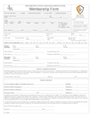 New Mexico Youth Soccer Association Membership Form