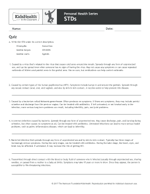 STD Quiz Worksheet