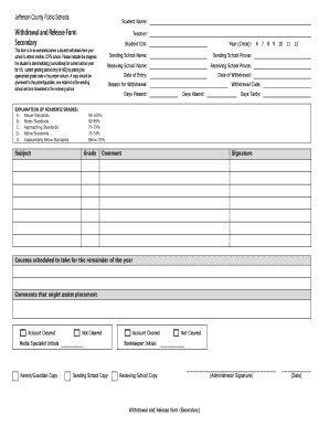 Jefferson County Public Schools Student Withdrawal and Release Form