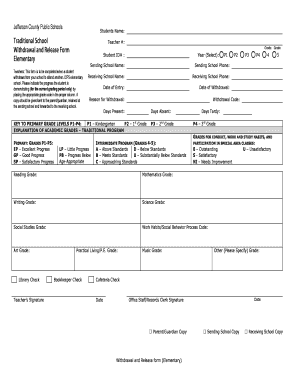 Elementary Student Withdrawal and Release Form