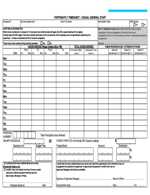 Hundredths time chart - Fortnightly timesheet - casual general staff - Sample Templates