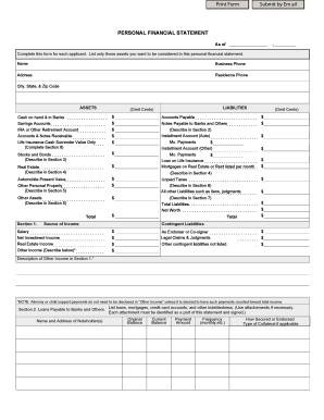 Personal Financial Statement Form