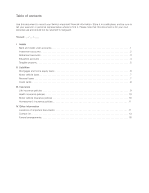 Personal Financial Inventory Form