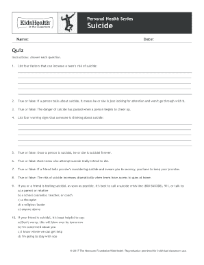 Teen Suicide Risk Quiz