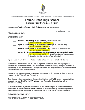 Spring College Permission Slip - Totino-Grace High School - apply totinograce