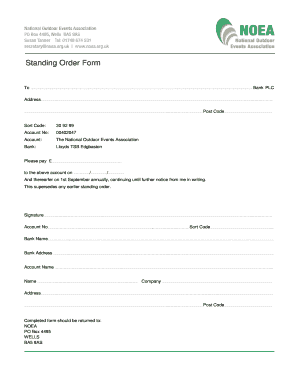 Standing order form template - Standing Order Form - NOEA - noea org