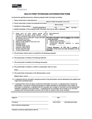 Health First Physicians Authorization Form