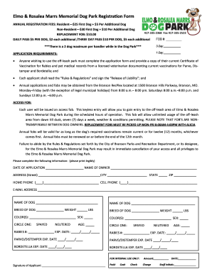 Elmo & Rosalea Marrs Memorial Dog Park Registration Form