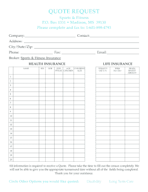 Sports & Fitness Insurance Quote Request
