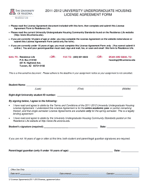 University of Arizona Undergraduate Housing License Agreement