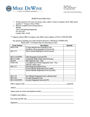 Ohio BCI&I Fingerprint Card Order Form