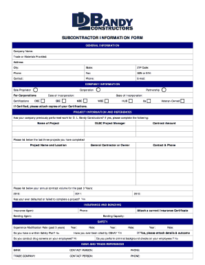 Subcontractor Information Form