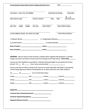 Prince Georges County Public Schools Background Check Form