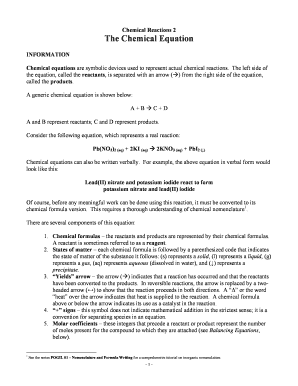 Chemical Reactions Worksheet