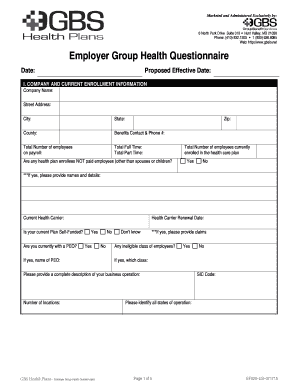 Employer Group Health Questionnaire