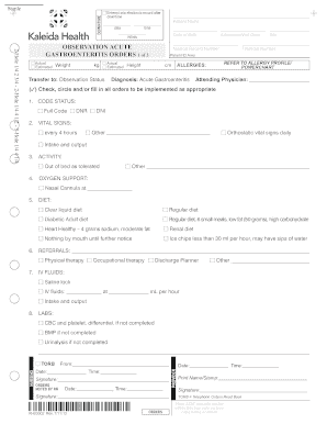 Gastroenteritis Medical Orders Form