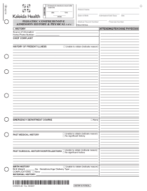 Pediatric Admission History and Physical Form