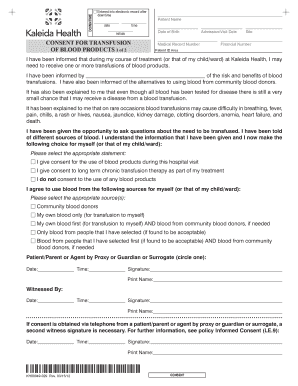 Consent for Transfusion of Blood Products