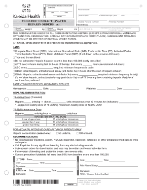 Pediatric Unfractionated Heparin Orders