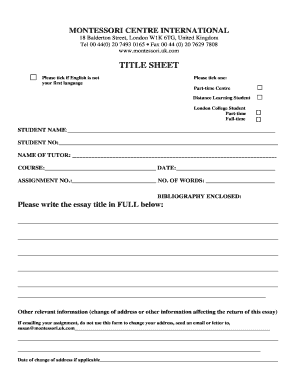 Assignment Title Sheet - Montessori - montessori org