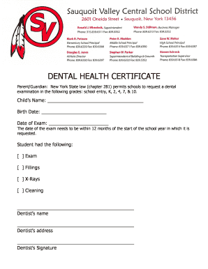 Dental Health Certificate
