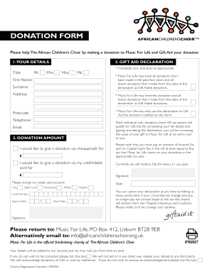 UK Donation Form for Music For Life