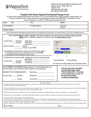 Virginia Tech Direct Deposit Enrollment Form