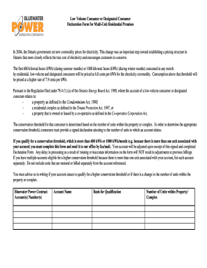 Ontario Low Volume Consumer Electricity Declaration Form