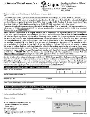 California Behavioral Health Grievance Form