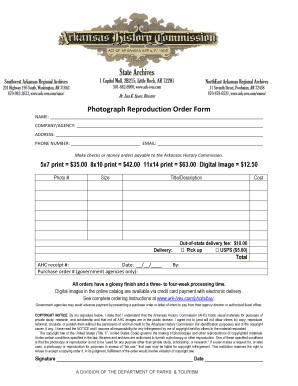 Photograph Reproduction Order Form
