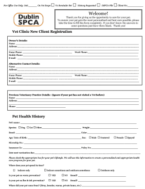 Vet Clinic New Client Registration