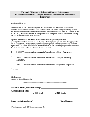 Parental Objection to Student Information Release
