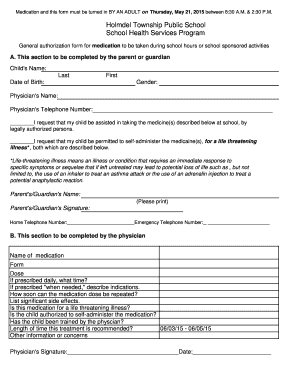 School Medication Authorization Form
