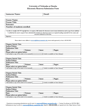 University of Nebraska Electronic Reserves Submission Form