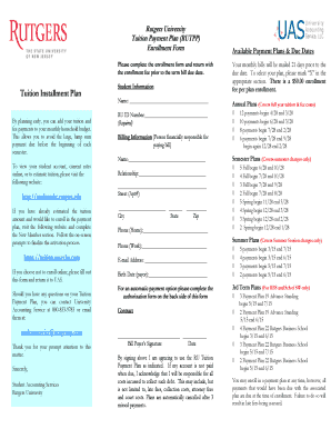 Rutgers University Tuition Payment Plan Enrollment Form