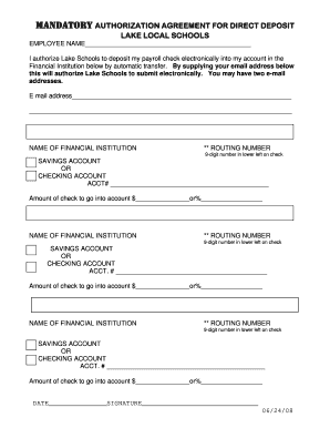 Mandatory Authorization Agreement for Direct Deposit