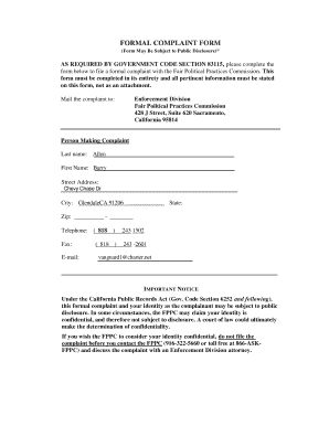 California Formal Complaint Form