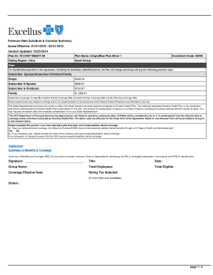 Health Insurance Rate Schedule and Contract Summary