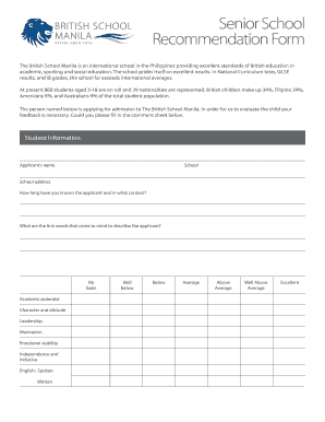Senior School Recommendation Form