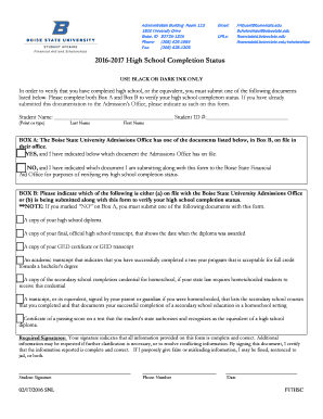 High School Completion Status Form