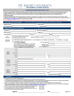 Emory University Supplier Information Form